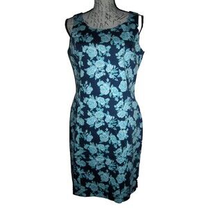 Brooks Brothers 346 blue floral sleeveless cotton sheath dress, ladies' size 12P